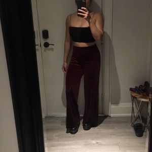 Red velvet wide leg pants